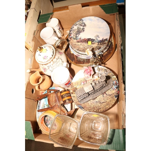 365 - 3 X BOXES OF MISC CHINA ORNAMENTS/WALL PLATES/MUGS/TEA POT ETC