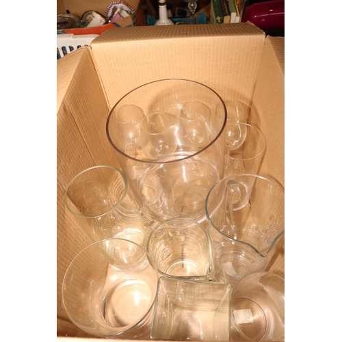 394 - 2 BOXES OF MIXED GLASS VASES