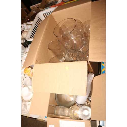 394 - 2 BOXES OF MIXED GLASS VASES