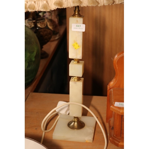 443 - ONYX TABLE LAMP - WARRANTED UNTIL NOON TUES FOLLOWING THE ABOVE SALE