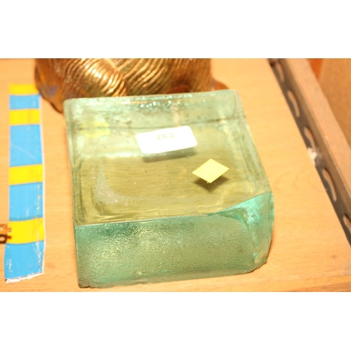 484 - BRASS HARE & HEAVY GLASS DOOR STOP