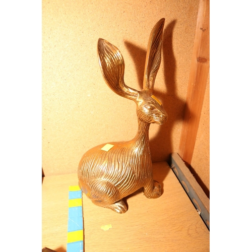 484 - BRASS HARE & HEAVY GLASS DOOR STOP