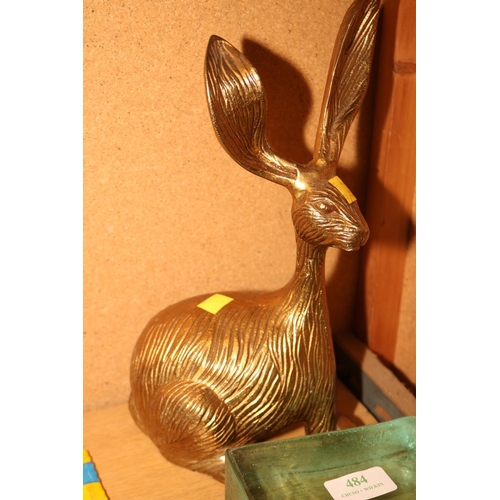 484 - BRASS HARE & HEAVY GLASS DOOR STOP