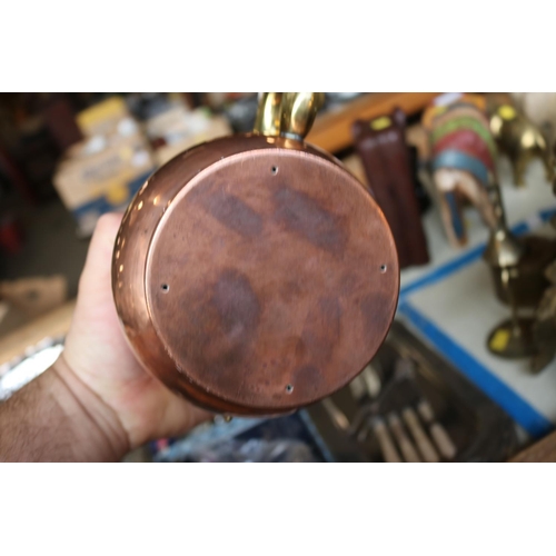 490 - COPPER & BRASS ALE JUG WITH 1807 COIN IN LID