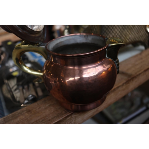 490 - COPPER & BRASS ALE JUG WITH 1807 COIN IN LID