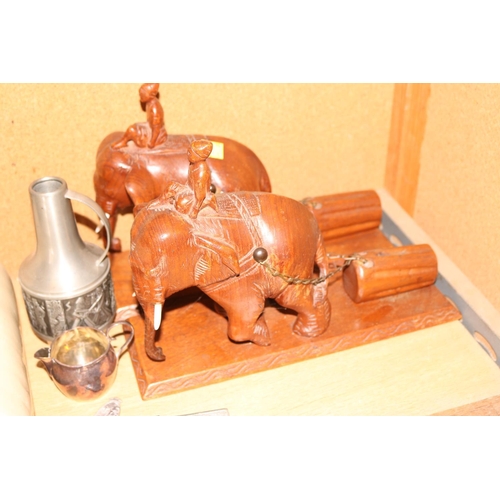 536 - PEWTER/STONE WATER BOTTLE/ELEPHANT BOOKENDS