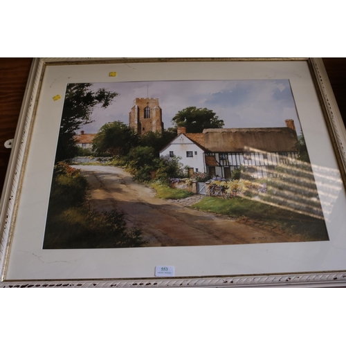 553 - LARGE FRAMED NORFOLK VILLAGE SCENE