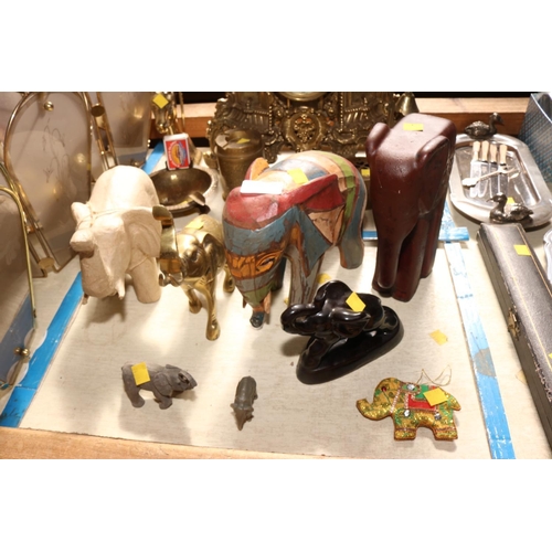 593 - VARIOUS ELEPHANTS/BRASS/WOOD/POTTERY