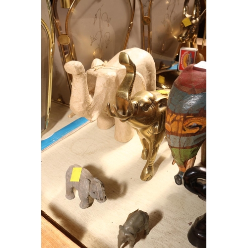 593 - VARIOUS ELEPHANTS/BRASS/WOOD/POTTERY