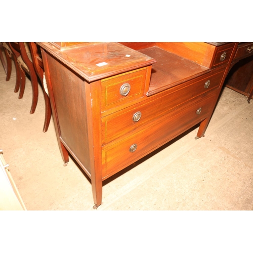 619 - MAHOGANY INLAID DRESSING TABLE WITH 2 LONG DRAWERS & 4 SHORT DRAWERS