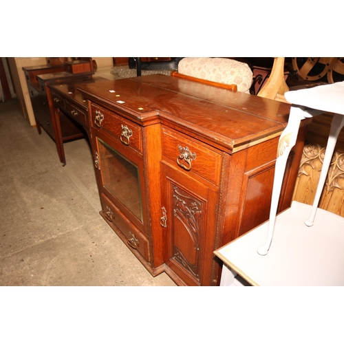 622 - OAK GLAZED CABINET WITH ART DECO HANDLES