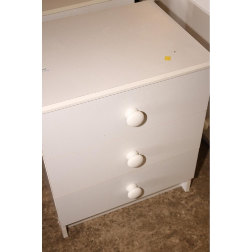 643 - PAIR OF WHITE 3 DRAWER BEDSIDE CHESTS