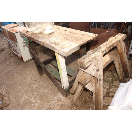 65 - WORKSHOP BENCH & WOODEN TRESTLES