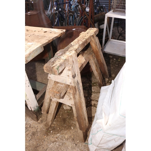 65 - WORKSHOP BENCH & WOODEN TRESTLES