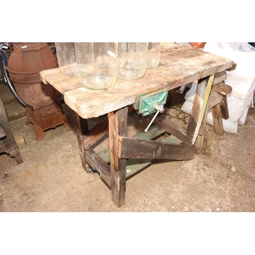 65 - WORKSHOP BENCH & WOODEN TRESTLES