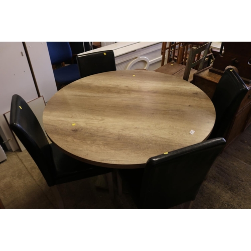 665 - MODERN ROUND EXTENDING TABLE WITH 4 CHAIRS (LEAF UNDER)