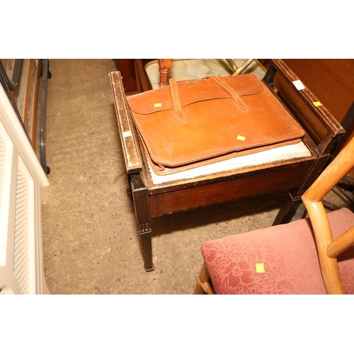 677 - 1930 PIANO STOOL & 2 LEATHER MUSIC BAGS