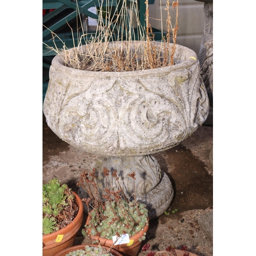 75 - PAIR OF CONCRETE URN PLANTERS & 1 OTHER