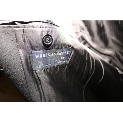 104 - 2 MENS WOOL CASHMERE OVER COATS (1 BLACK & 1 GREY, NO SIZE)