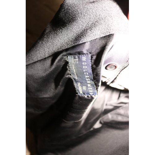 104 - 2 MENS WOOL CASHMERE OVER COATS (1 BLACK & 1 GREY, NO SIZE)