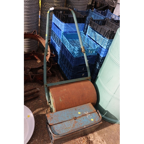 66 - GARDEN ROLLER & TOOL BOX WITH CONTENTS