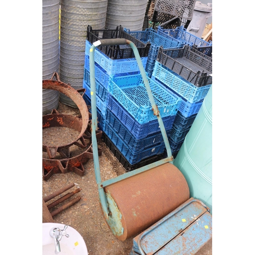 66 - GARDEN ROLLER & TOOL BOX WITH CONTENTS