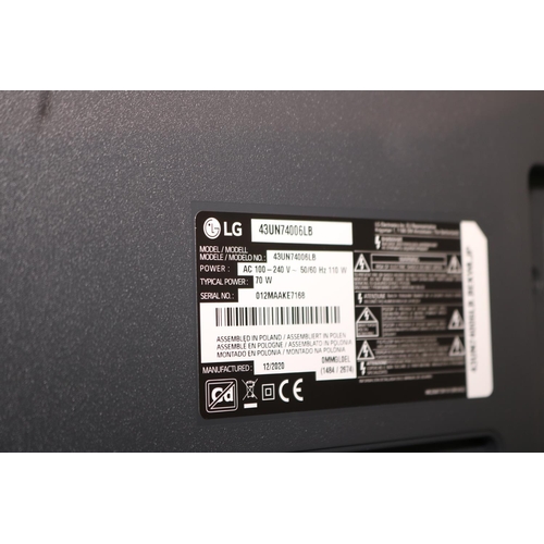 89 - LG 43'' TV WITH REMOTE (IN OFFICE) - WARRANTED UNTIL 12 NOON TUESDAY FOLLOWING THE ABOVE SALE