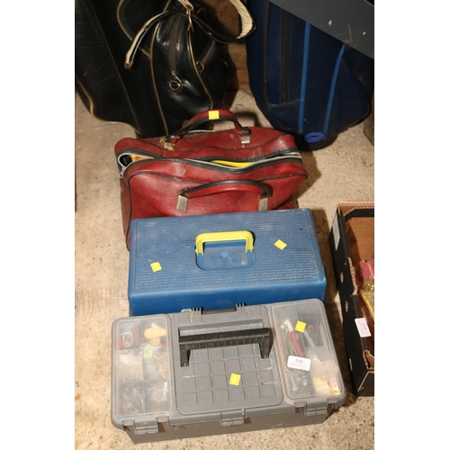 108 - GREY TOOL BOX WITH TOOLS/BENCH VICE/CHISELS/STANLEY PLANER & SET/BLUE TOOL BOX & TOOLS