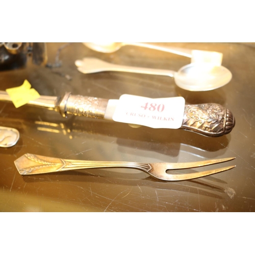480 - WHITE METAL SHIP & 5 SPOONS, ETC (SOME CONTINENTAL)