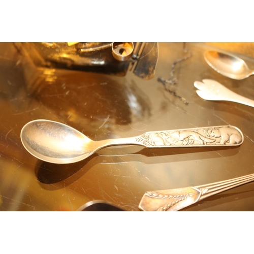 480 - WHITE METAL SHIP & 5 SPOONS, ETC (SOME CONTINENTAL)