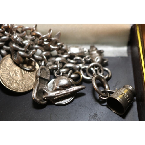 482 - SILVER CHARM BRACELET - 98 GRAMS