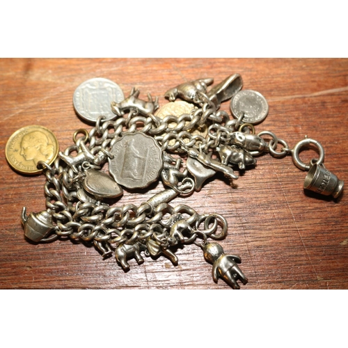 482 - SILVER CHARM BRACELET - 98 GRAMS
