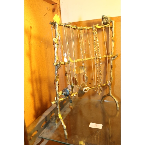 483 - UNUSUAL ENAMELLED BUD DESIGN JEWELLERY STAND WITH NECKLACES