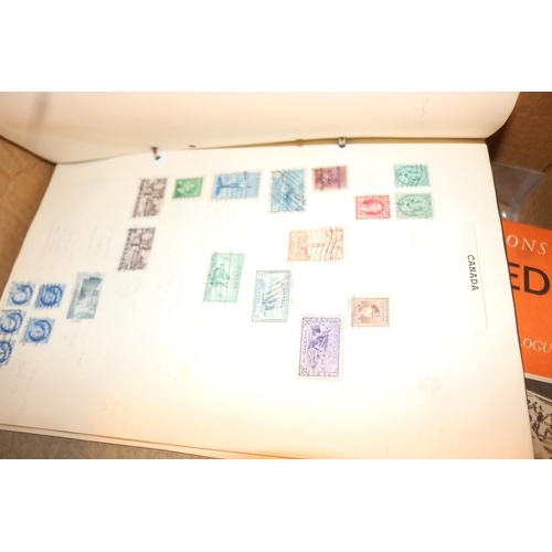 493 - VINATGE STAMP ALBUM 1850'S ONWARDS, LOOSE STAMPS, STANLEY GIBBONS CATALOGUE, MINT STAMPS, ETC