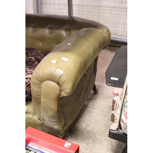 636 - LEATHER CHESTERFIELD DROP END SOFA