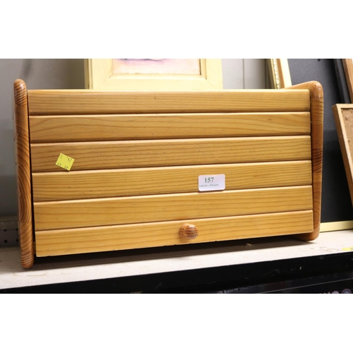 157 - PINE BREAD BIN & WOODEN KEY CABINET WITH HAND PAINTED ANIMALS