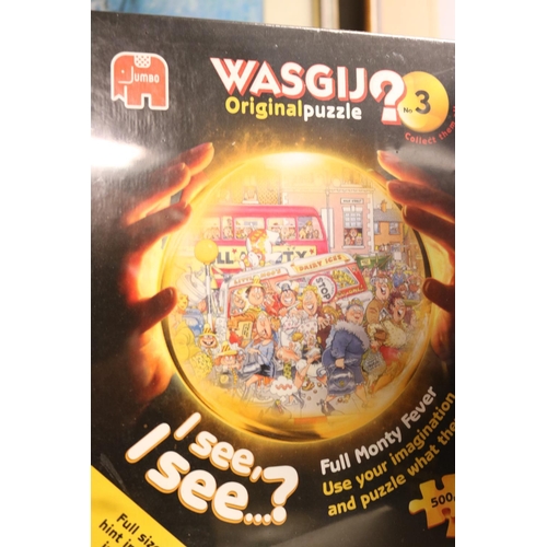 185 - 7 WASGIJ 500 PIECE PUZZLES - FACTORY SEALED