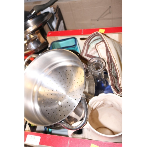 233 - 3 BOXES OF COOKWARE & MISC