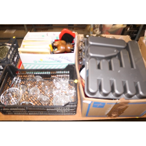 249 - 2 BOXES OF GLASSES & KITCHEN WARE & A BOX OF RECEIPE BOOKS