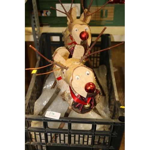 278 - 2 HAND MADE WOODEN REINDEERS