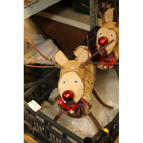 278 - 2 HAND MADE WOODEN REINDEERS