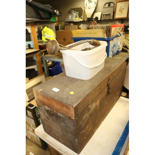 289 - CARPENTERS TOOL CHEST, INCL BRASS TENON SAW, BILLHOOK & FRAMES, DRILL BITS, ETC