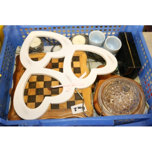 310 - 4 BOXES OF BRIC-A-BRAC/ 3 STAPLED WILLOW PATTERN PLATES