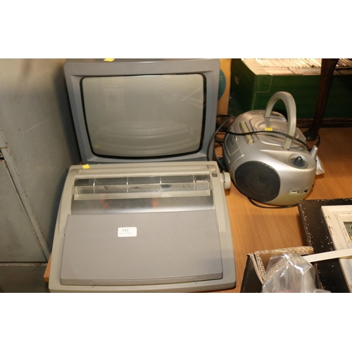 342 - TV, TYPEWRITER & STEREO - WARRANTED UNTIL 12 NOON TUESDAY FOLLOWING THE ABOVE SALE