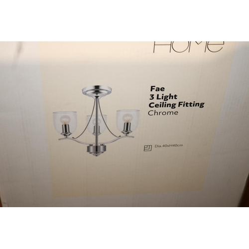 349 - NEW & UNUSED 'FAE', 3 LIGHT CHROME CEILING FITTING (3 X 60W)