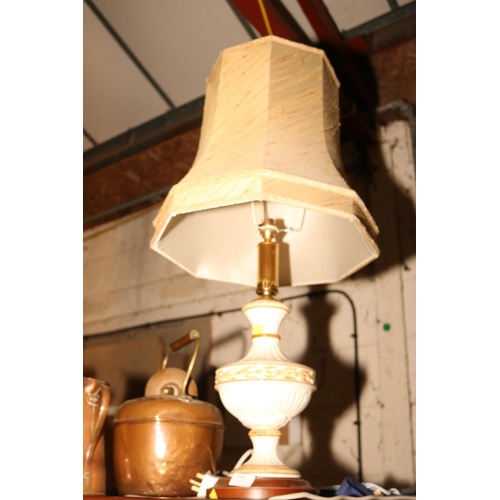 395 - PORCELAIN LAMP WITH SHADE - WARRANTED UNTIL 12 NOON TUESDAY FOLLOWING THE ABOVE SALE