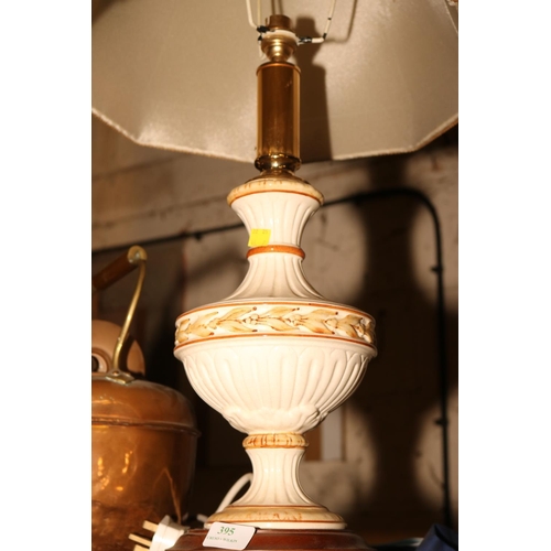 395 - PORCELAIN LAMP WITH SHADE - WARRANTED UNTIL 12 NOON TUESDAY FOLLOWING THE ABOVE SALE