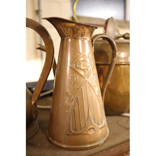 396 - COPPER KETTLE & 2 JUGS