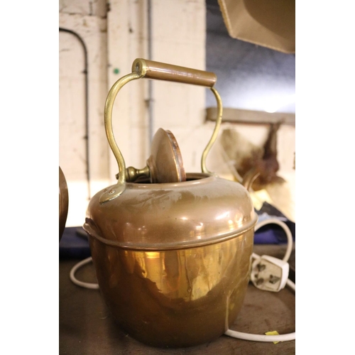 396 - COPPER KETTLE & 2 JUGS