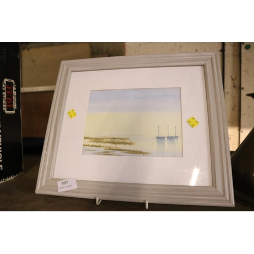 397 - FRAMED WATERCOLOUR - BEACH SCENE BY W CMOCH